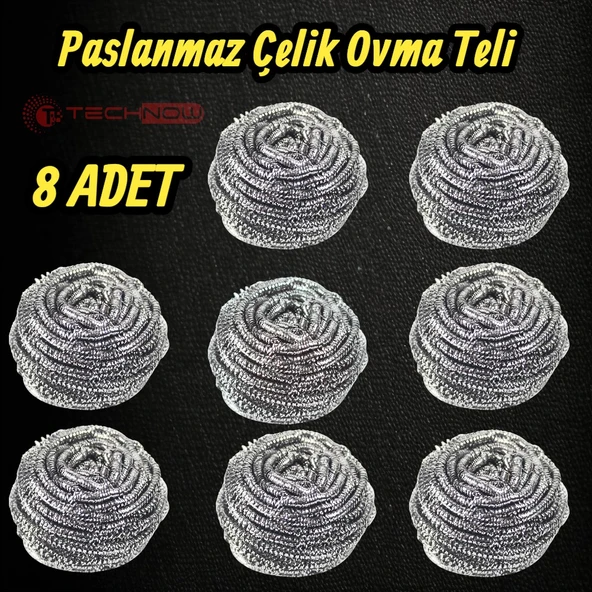 Technow %100 Paslanmaz Çelik Sürtme Bulaşık Ovma Teli 8 Adet ürün görseli 1