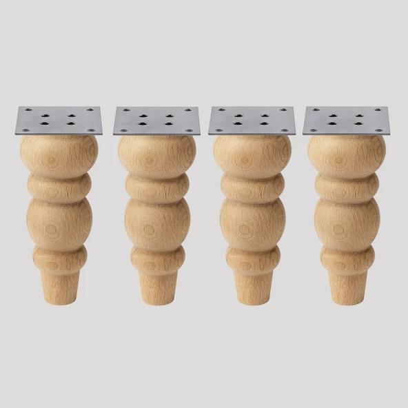 Bohem 17 cm  4'lü Set Boyasız Ham Doğal Ahşap Ayak Silindir Mobilya Koltuk Kanepe Ayağı Aparat Dahil ürün görseli 1