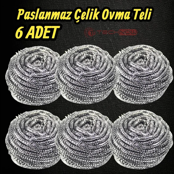 Technow %100 Paslanmaz Çelik Sürtme Bulaşık Ovma Teli 6 Adet ürün görseli 1