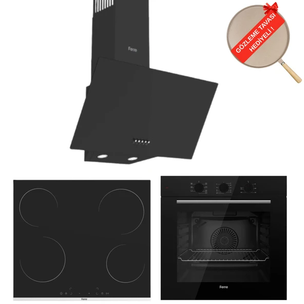 Ferre FlowArt Zeta Vitroseramik Elektrikli  Ankastre Set ( D086 Tuşlu +  MS261 + QBL62CS) ürün görseli 1