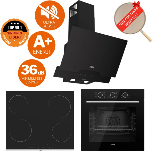 Ferre FryArt&FlowArt Quantum Sessiz Davlumbaz Elektrikli Siyah Ank. Set (D063-SA + MS261 + QXE62CS) ürün görseli 1