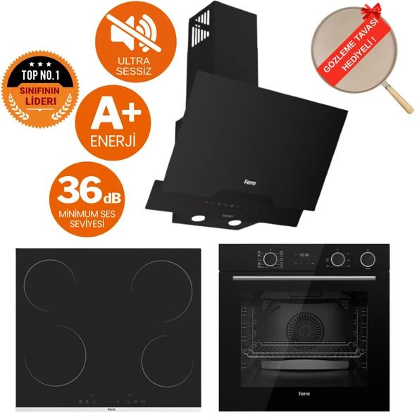 Ferre FryArt&Buharlı Giallo Sessiz Davlumbaz Elektrikli Siyah  Ank. Set (D063-SA + MS261 + XE64CS) ürün görseli 1