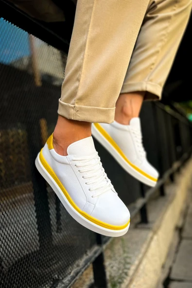 CH979 - Santoni GBT Spor Erkek Ayakkabı BEYAZ/SARI ürün görseli 1