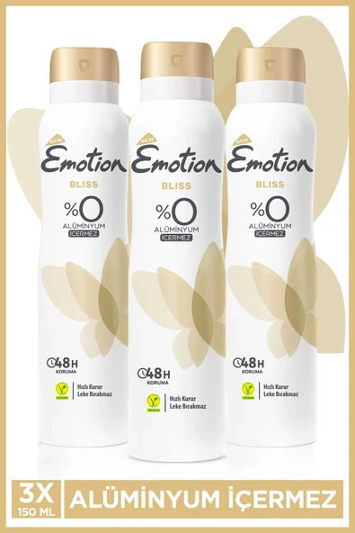 3 Adet Emotion Bliss Kadın Vegan Deodorant 150 Ml Hızlı Kurur , Leke Bırakmaz ürün görseli 1