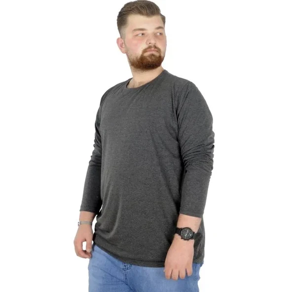 Büyük Beden Erkek Tshirt Likralı Bisiklet Yaka 20102 Antramelanj ürün görseli 1