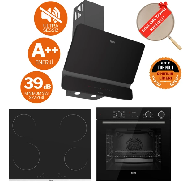 Ferre FryArt&Buharlı Omega Sessiz Davlumbaz Elektrikli Siyah Ank. Set (D080-SA + MS261 + XE64CS ) ürün görseli 1