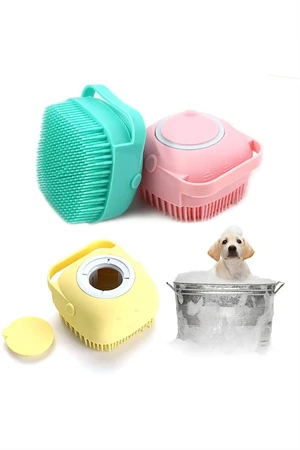 Şampuan Hazneli Kedi Ve Köpek Evcil Hayvan Yıkama Fırçası Silikon Evcil Hayvan Banyo Lifi 1 Adet ürün görseli 1