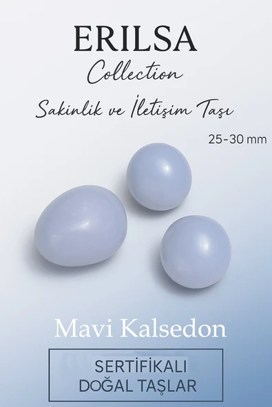 Sertifikalı Mavi Kalsedon Taşı Kütle 25–30 mm Sakinlik İletişim ve Duygusal Denge Taşı ürün görseli 1