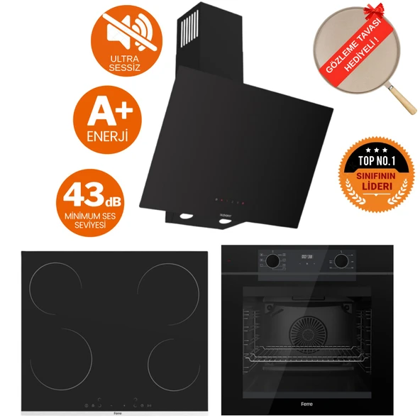 Ferre FryArt &FlowArt Avena Sessiz Davlumbaz Elektrikli Siyah Ank. Set (D077-SA + MS261 + QEP63CS) ürün görseli 1
