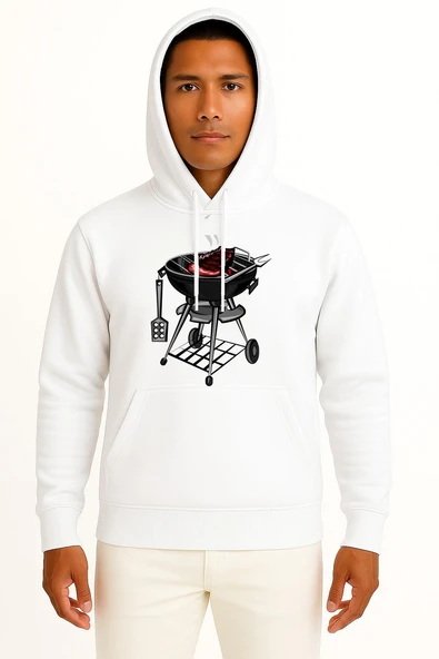 Kapüşonlu Ayaklı Barbekü - Izgara - Mangal Göğüs Tasarımlı Unisex Sweatshirt ürün görseli 1