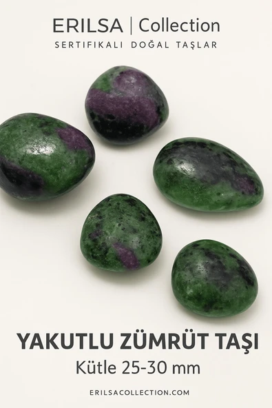 Sertifikalı Ruby Zoisite Yakutlu Zümrüt Taşı Kütle 25–30 mm Sevgi Denge Canlılık Enerjisi Taşı ürün görseli 1