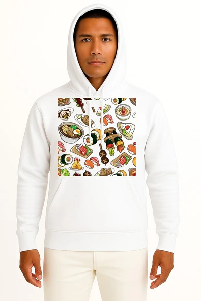 Kapüşonlu Sushi Barbecue Chicken Göğüs Tasarımlı Unisex Sweatshirt ürün görseli 1