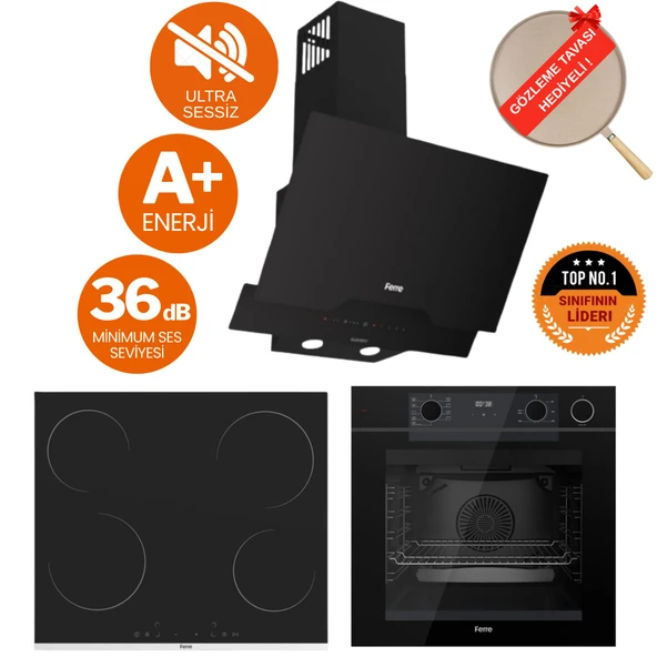 Ferre FryArt&Buharlı Gavio Sessiz Davlumbaz Elektrikli Siyah Ank. Set ( D063-SA + MS261 + QEP64CS ) ürün görseli 1