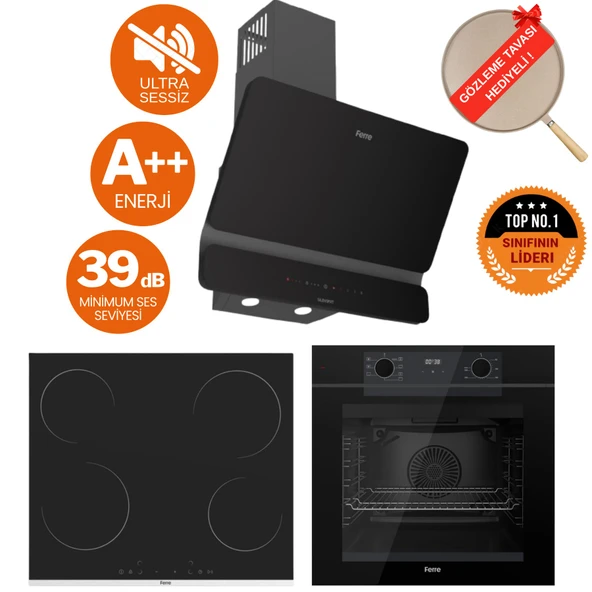 Ferre FryArt&FlowArt Argio Sessiz Davlumbaz Elektrikli Siyah Ank. Set (D080-SA + MS261 + QEP63CS) ürün görseli 1