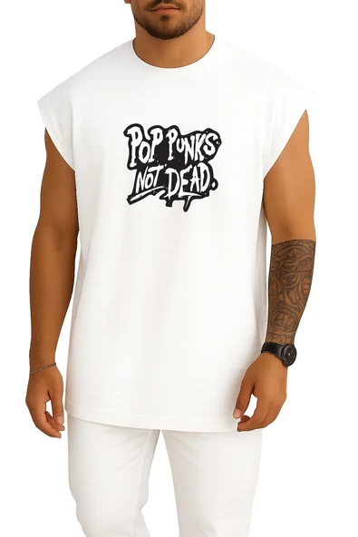 Oversize Pop Punks Not Dead Göğüs Tasarımlı Unisex Spor Atlet ürün görseli 1