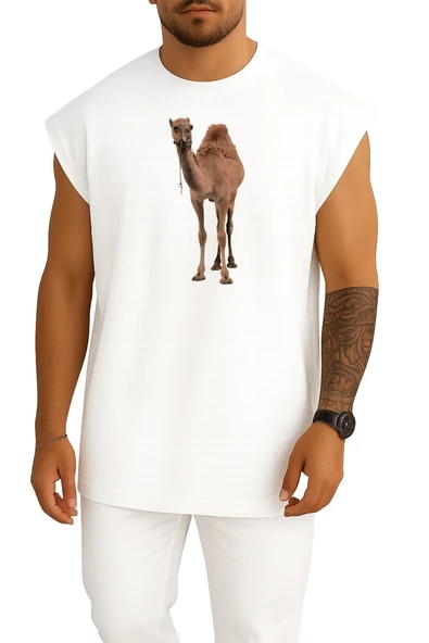 Oversize Dromedary Bactrian Deve, Deve Göğüs Tasarımlı Unisex Spor Atlet ürün görseli 1