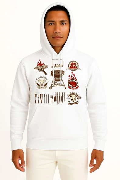 Kapüşonlu Barbecue Chophouse Restaurant Kebab Grilling Göğüs Tasarımlı Unisex Sweatshirt ürün görseli 1