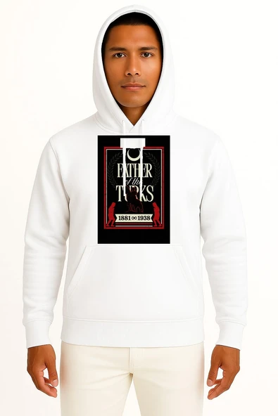 Kapüşonlu 1881-1938 Father Of Turks Atatürk Göğüs ve Sırt Tasarımlı Unisex Sweatshirt ürün görseli 1