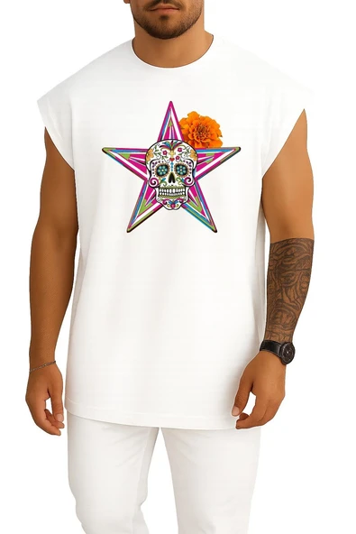 Oversize Calavera Day Of The Dead The Gangster Of Love Death Göğüs Tasarımlı Atlet ürün görseli 1