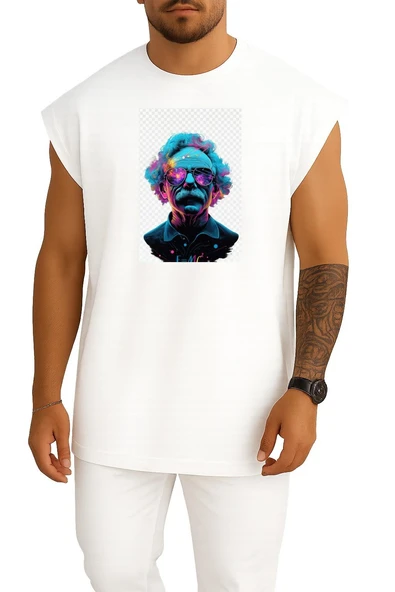 Oversize Albert Einstein Kütle-Enerji Eşdeğerliği Göğüs Tasarımlı Unisex Spor Atlet ürün görseli 1