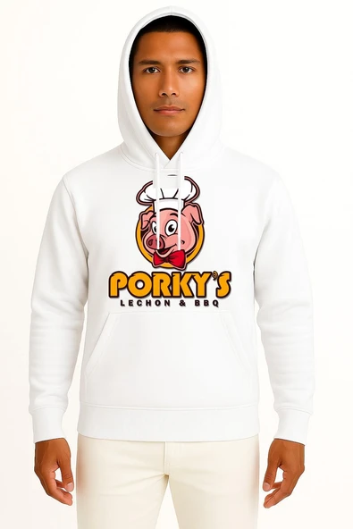 Kapüşonlu Porky's Lechon Barbecue Domuz Göğüs Tasarımlı Unisex Sweatshirt ürün görseli 1