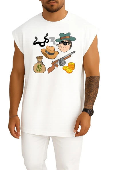 Oversize Gangster Cartoon, Pirate Characters, Cartoon Character Göğüs Tasarımlı Atlet ürün görseli 1
