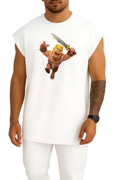 Oversize Clash Of Clans Barbarian İllustration Göğüs Tasarımlı Atlet ürün görseli 1