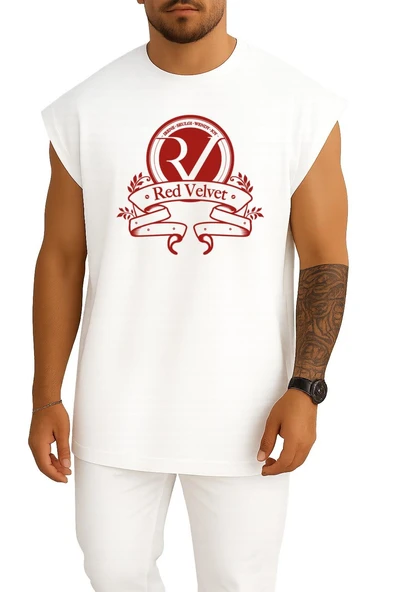 Oversize Red Velvet K-Pop Logo Korean İdol S.M Göğüs Tasarımlı Atlet ürün görseli 1