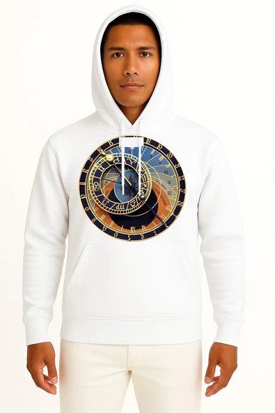 Kapüşonlu Prague Astronomical Clock Old Town Göğüs Tasarımlı Unisex Sweatshirt ürün görseli 1