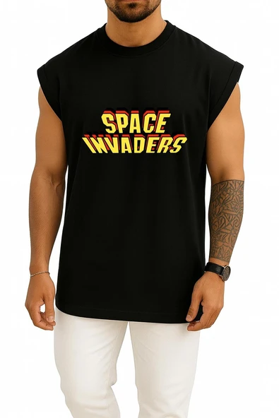 Oversize Space Invaders Video Game Göğüs Tasarımlı Atlet - Resim 11
