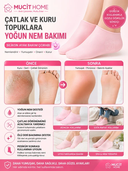 Mucit Home Silikon Ayak Bakım Çorabı Nemlendirici Jel Çorap Çatlak Önleyici Ölü Deri Atıcı Çorap Ayak Bakımı ürün görseli 1
