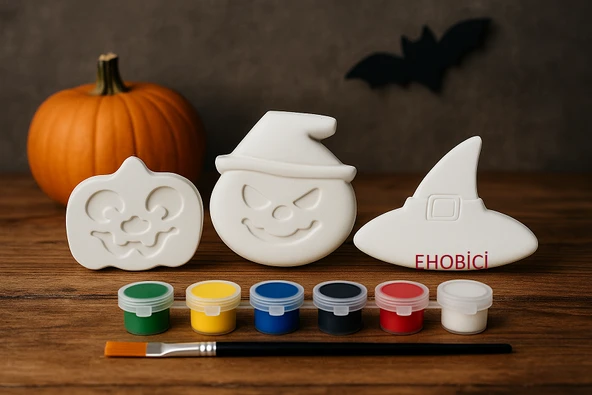 Ehobici Taş Boyama Seti Halloween Cadılar Bayramı 6 Renk Akrilik Boya 5ml + Fırça ürün görseli 1