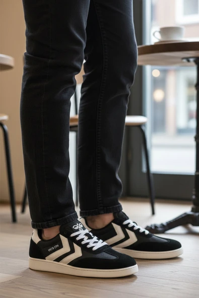 Siyah Süet Detaylı Unisex Sneaker - Resim 3