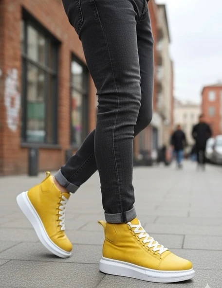 Bağcıklı Erkek Sneaker Bot SARI (BEYAZ TABAN) ürün görseli 1
