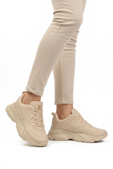 Ekru Bağcıklı Kadın Sneaker ürün görseli 1