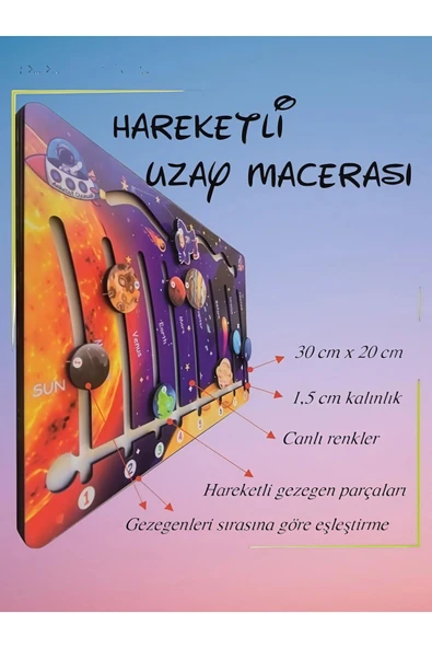Hareketli Gezegenler Uzay Macerası Ahşap Oyuncak Eğitici ve Eğlenceli Oyuncak ürün görseli 1