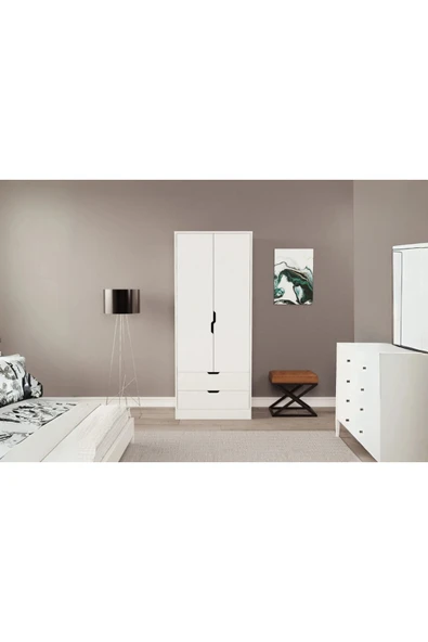 ZEYTUNHOME Moderno Mini 2 Kapaklı 2 Çekmeceli Gardırop – Kompakt Tasarım, Modern Görünüm ürün görseli 1