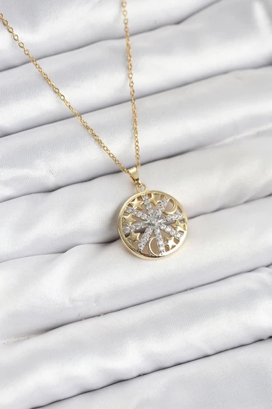 316L Çelik Zincir Gold Renk Zirkon Taşlı Kadın Kolye - TJ-BKO10611 ürün görseli 1