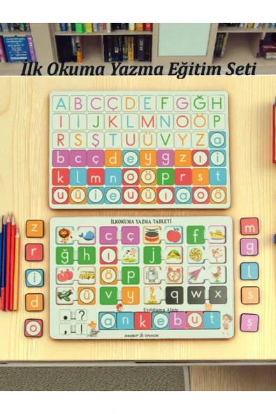 "Okuma Yazma Öğreniyorum Seti" Ahşap Oyuncak Türkçe İngilizce Harfler İlk Okuma Seti Harf Puzzle ürün görseli 1