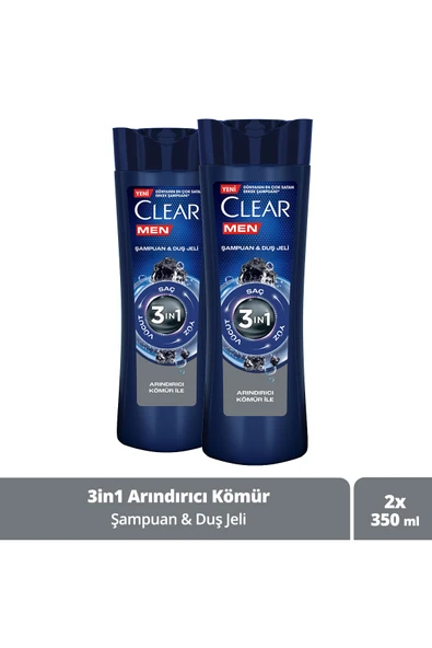 Men 3 In 1 Şampuan & Duş Jeli Arındırıcı Kömür Saç Yüz Vücut Için 350 ml X2 ürün görseli 1