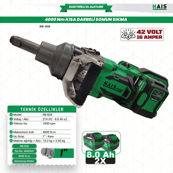HaisPro Profesyonel Darbeli Somun Sıkma 4000 Nm 21 V RB-828 Kısa Namlu ürün görseli 1