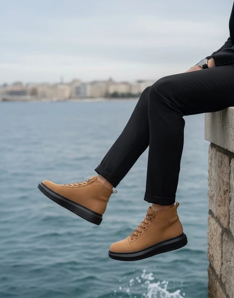 Bağcıklı Erkek Sneaker Bot TABA SÜET (SİYAH TABAN) - Resim 3