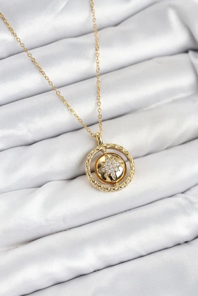 316L Çelik Zincir Gold Renk Kutup Yıldızı Model Kadın Kolye - TJ-BKO10614 ürün görseli 1
