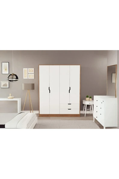 ZEYTUNHOME Moderno XL 4 Kapaklı 2 Çekmeceli Gardırop – Geniş Aileler İçin Şık Çözüm ürün görseli 1