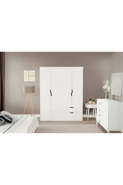 ZEYTUNHOME Moderno XL 4 Kapaklı 2 Çekmeceli Gardırop – Geniş Aileler İçin Şık Çözüm ürün görseli 1