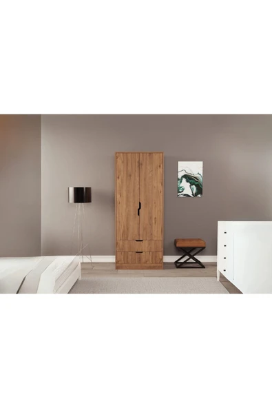 ZEYTUNHOME Moderno Mini 2 Kapaklı 2 Çekmeceli Gardırop – Kompakt Tasarım, Modern Görünüm ürün görseli 1