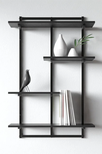 AJU Modern Duvar Rafı - 4 Katlı Metal Şık Modern Yüzen Pencere Duvar Rafı Kitaplık Düzenleyici Raf ürün görseli 1