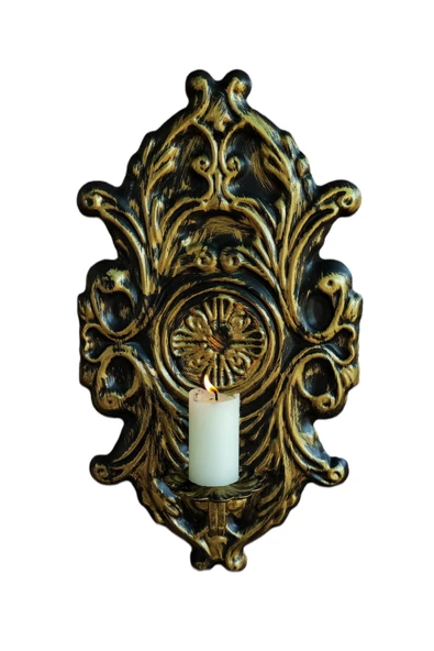 AJU Mumluk Şamdan Duvar Aplik Ev Bahçe Balkon Ofis Dekorasyonu Özel Tasarım Hediye 40x23cm Eskitme Gold. ürün görseli 1