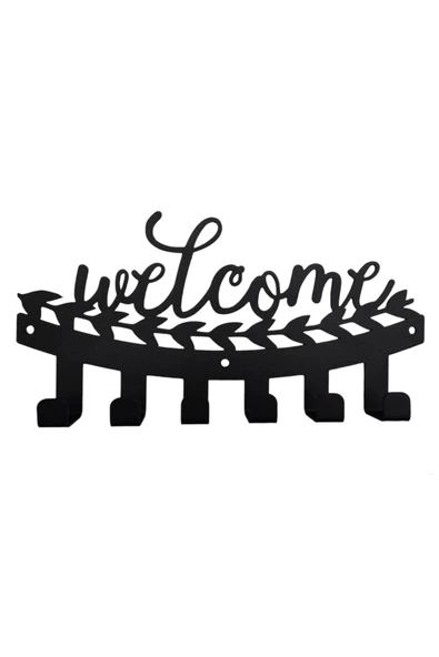 AJU Welcome Yazılı Duvar Askısı - Dekoratif Metal Askılık - Elbise Askısı Duvara Monte Paslanmaz Siyah ürün görseli 1