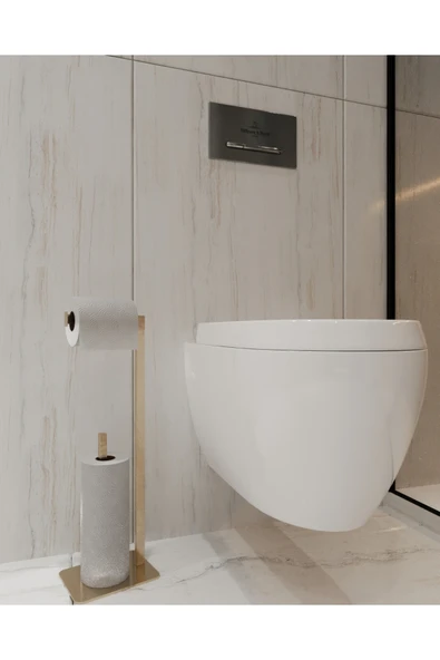AJU Tuvalet Kağıtlığı Yedekli Gold Tasarım Ağır Döküm Ayaklı Devrilmez Banyo Tuvalet Kurulum Gerektirmez ürün görseli 1